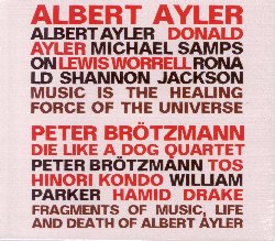 AYLER ALBERT / BROTZMANN PETER :  MUSIC IS THE HEALING FORCE OF THE UNIVERSE / FRAGMENTS OF MUSIC, LIFE AND DEATH OF ALBERT AYLER  (JAZZWERKSTATT)

Il sassofonista americano Albert Ayler (1936-1970)  da molti considerato uno dei migliori rappresentanti del free jazz degli anni '70, un artista capace di spingersi oltre le improvvisazioni sperimentali di John Coltrane ed Ornette Coleman, per raggiungere orizzonti musicali in cui timbro, armonia e melodia vengono completamente destrutturate. Casa Jazzwerkstatt propone Music is the Healing Force of the Universe / Fragments of Music, Life and Death of Albert Ayler, uno splendido cofanetto che, con due album, celebra il genio creativo dello straordinario musicista americano. Nel primo volume del cofanetto, Music is the Healing Force of the Universe, l'ascoltatore avr modo di apprezzare Ayler al sax tenore che, insieme al fratello Donald alla tromba, Michael Sampson al violino, Lewis Worrell al basso e Ronald Shannon Jackson alla batteria, interpreta 4 suoi intensi originali. Il secondo disco offre invece la registrazione originale del concerto dedicato alla musica di Albert Ayler che Peter Brotzmann (sax alto e tenore, tarogato), Toshinori Kondo (tromba, elettronica), William Parker (contrabbasso) ed Hamid Drake (percussioni, tamburo) hanno tenuto il 19 agosto del 1993 a Berlino. Peter Brotzmann racconta di Ayler: Molti non lo hanno ascoltato,  stato controverso fino alla fine della sua breve vita. Soprattutto i critici non sapevano come approcciarlo. Il pubblico, soprattutto in Europa, lo amava. Dalla fede alla visione il passo  breve, dalla visione alla realt un salto nell'East River. Anche se cos breve, la sua vita  esemplare e soprattutto la sua morte  una testimonianza delle depressioni quotidiane a cui un musicista di 'musica invendibile', come lo definiva il suo amico e collega Charles Tyler, sono esposti in America, in particolar modo a New York. Sicuramente la stima che ha riscosso in Europa gli ha fatto bene. Poi per, una volta tornato a New York, la depressione  ritornata. Un anno prima della sua morte ha dovuto internare suo fratello Donald in manicomio. Dall'inizio i titoli dei suoi pezzi documentano la malinconia nei confronti di un mondo diverso e migliore: Spiritual Unity, Ghosts, Truth is Marching, Universl Message, Holy Family, Our Prayer e Spirits Rejoice... lo pensava davvero. Negli ultimi anni la discrepanza tra volere ed essere si fece sempre pi evidente: da qui il tentativo di aprire la musica a tutti, di far partecipare tutti alla sua esperienza, alla sua energia selvaggia, al suo amore, per dare a ciascuno un pezzo della sua fantasia. In modo apatico alla fine degli anni '60 furono registrati gli ultimi dischi - si ritorna al soul, rhythm and blues, il tutto guarnito con testi estremamente banali, scritti sotto la pressione della casa discografica. Non hanno avuto successo. Dopo il concerto che tenne nel luglio del 1970 in Francia si ritorna a respirare: era di nuovo l, con tutta la sua passione e persuasivit. Quattro mesi dopo fu ripescato dalle acque dell'East River.