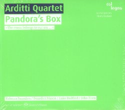 ARDITTI QUARTET :  PANDORA'S BOX  (COL-LEGNO)

L'Arditti Quartet, che ha da poco festeggiato i suoi quarant'anni di carriera,  attualmente ritenuto la formazione che pi di ogni altra ha fatto per arricchire ed espandere il repertorio del quartetto d'archi. Nel 2013 l'ensemble ha tenuto due concerti al Wiener Konzerthaus in occasione del Modern Wien Festival. Dalla registrazione dal vivo di quell'evento casa Col-Legno ha creato l'album Pandora's Box che contiene le interpretazioni delle opere Fletch di Rebecca Saunders, String Quartet No. 2 di Benedict Mason, Wonderful Four-Headed Nightingale di Luke Bedford e Pandora's Box di John Zorn. Con Irvine Arditti e Ashot Sarkssjan ai violini, Ralf Ehlers alla viola e Lucas Fels al violoncello, l'Arditti Quartet interpreta queste quattro opere con grande virtuosit e devozione, donando all'ascoltatore un album denso di suggestioni. Pandora's Box merita davvero un ascolto attento che permetta di cogliere al meglio tutta la commovente e raffinata sensualit che contraddistingue la musica di questi musicisti e delle opere da loro interpretate.