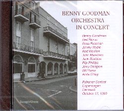 GOODMAN BENNY :  IN CONCERT  (STEEPLECHASE)

Casa SteepleChase  orgogliosa di annunciare l'uscita inaugurale della serie In Concert, dedicata a registrazioni live inedite, realizzate al prestigioso Falkoner Centret di Copenhagen dove numerose importanti band e solisti americani si sono esibiti durante la fine degli anni '50. Il re dello swing, il grande Benny Goodman (1909-1986), fece un tour in Europa nel 1959 con la sua orchestra di 9 elementi a cui si erano aggiunti, solo in due pezzi, il vibrafonista Red Norvo e la cantante Anita O'Day. Il primo volume della serie propone la registrazione live del concerto che si  tenuto il 17 ottobre del 1959 nel famoso hotel danese. La tracklist prevede molti originali di Benny Goodman, ma anche brani di altri compositori come Don't Get Around Much Anymore di Duke Ellington, Body and Soul di Johnny Green, Memories of You di Eubie Blake, Get Happy di Harry Arlen e molto, molto altro ancora.