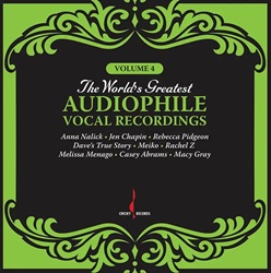 VARIOUS :  THE WORLD'S GREATEST AUDIOPHILE VOCAL RECORDINGS VOL. 4  (ONE STEP)  (EVOLUTION MUSIC)

La serie audiophile in vinile 180 gr. proposta da Evolution Music, ma originariamente pubblicata da Chesky Records, si arricchisce di un inedito quarto volume da aggiungere alla nostra collezione: The Worlds Greatest Audiophile Vocal Recordings Vol. 4. Registrato con tecniche e attrezzature innovative dai rinomati ingegneri del suono Nicholas Prout e Bob Katz, lalbum propone una serie di imperdibili performances che vedono come protagonisti alcuni artisti come la cantante e attrice anglo-americana Rebecca Pidgeon, la cantautrice folk-pop statunitense Anna Nalick, licona r&b dellOhio Macy Gray, il cantante jazz-pop Casey Abrams e la pianista jazz-rock newyorkese Rachel Z.. The Worlds Greatest Audiophile Vocal Recordings Vol. 4  proposto in unaccattivante edizione limitata e di altissima qualit, stampata in un unico passaggio, a 33 giri e su vinile verde da 180 gr.. Da non perdere!